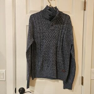 Buffalo David Britton Blue Tweed Sweater 3 Button High Neck Men's Size M NEW